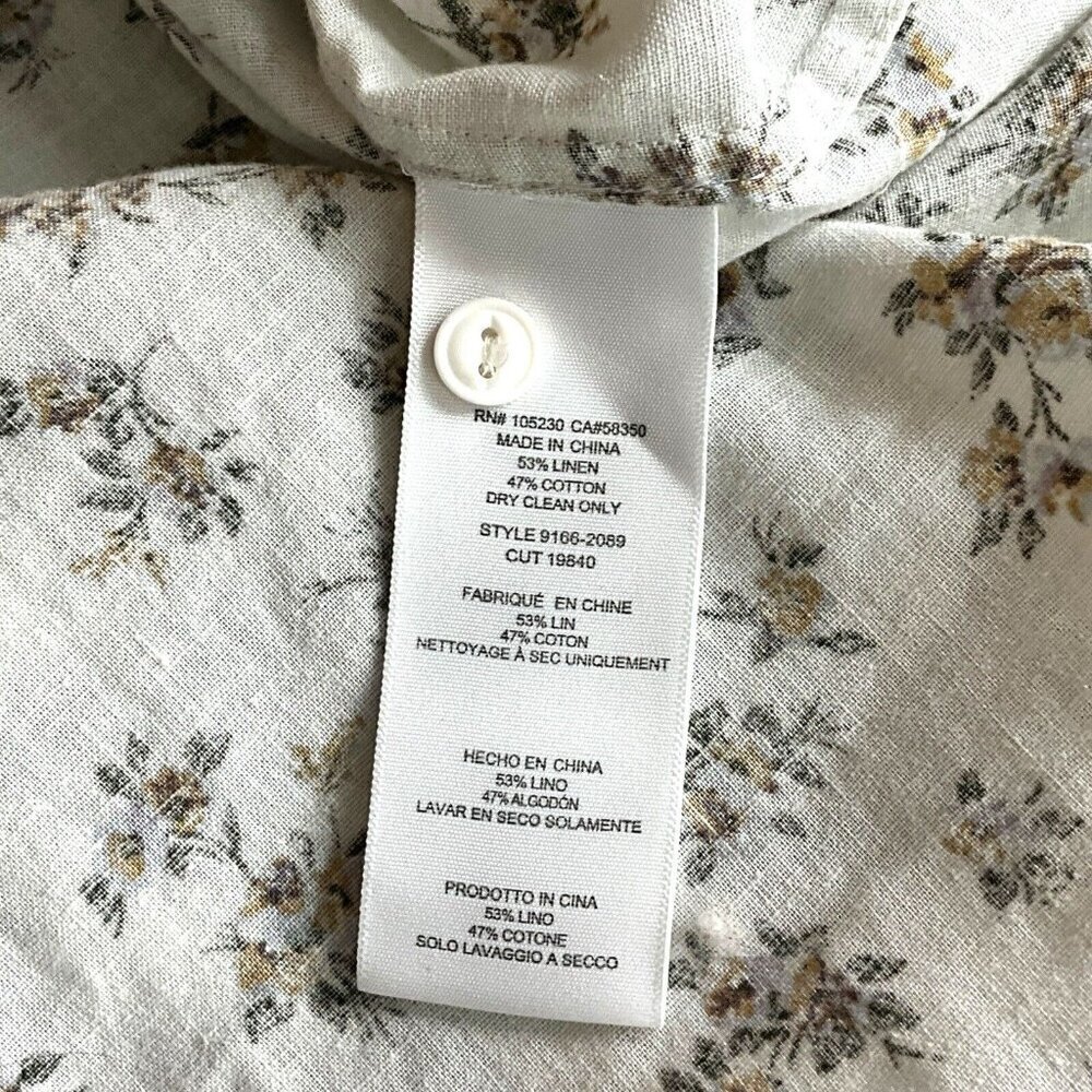 NWT Current Elliott Size 2 Floral Shirt Ivory Green Long Sleeve Linen Blend - Picture 13 of 13